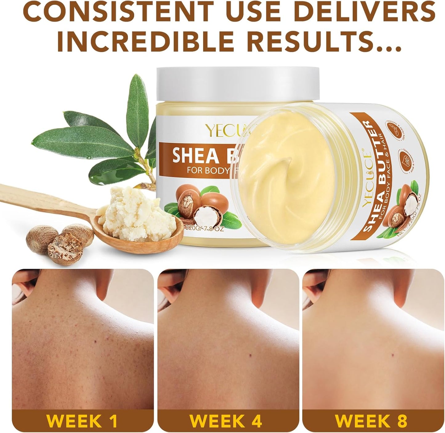 Shea Butter Organic, 220g - Pure Natural Unrefined Shea Butter Raw Organic Body Butter for Dry Skin Care, Enriched with Vitamin A & F, Deeply Nourishes, Soothes, and Softens Long Lasting Hydration