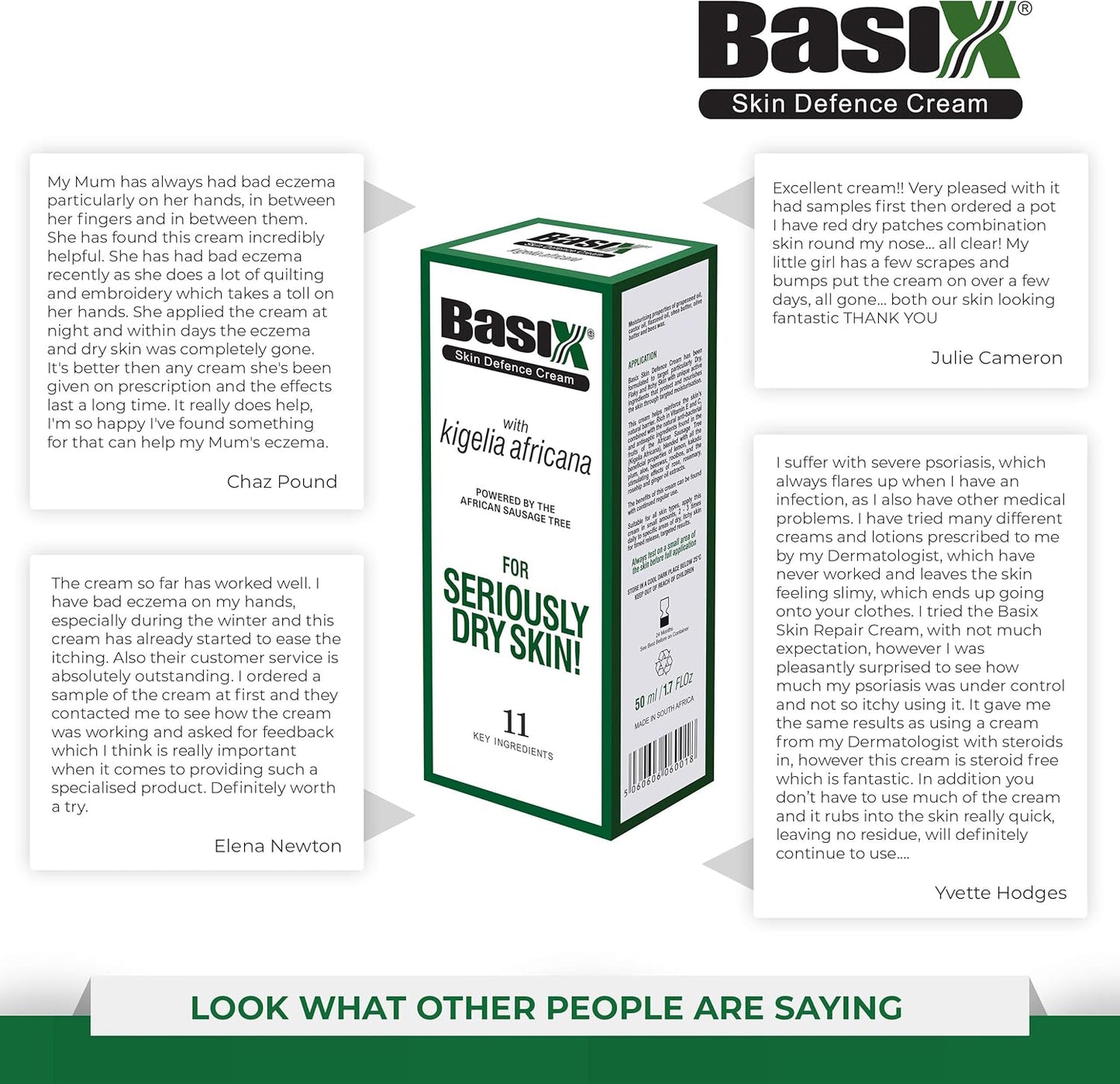 Basix Skin Defence Cream (4 Pack) Moisturising Repair Cream for Seriously Dry Skin with Kigelia Africana - suitable for Eczema, Psoriasis and Dermititis