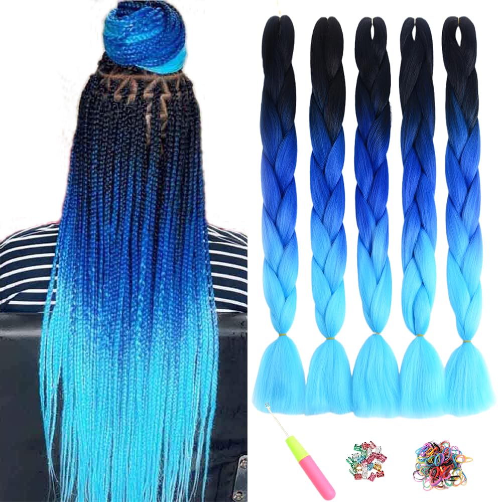 ShowJarlly 5 Packs Ombre Jumbo Braid Hair, Black/Red Hair African Braid Extension, 24inch Box Braid Hair Extensions Synthetic Colorful Hair Extensions for Braiding