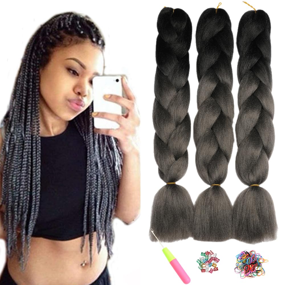 ShowJarlly 5 Packs Ombre Jumbo Braid Hair, Black/Red Hair African Braid Extension, 24inch Box Braid Hair Extensions Synthetic Colorful Hair Extensions for Braiding