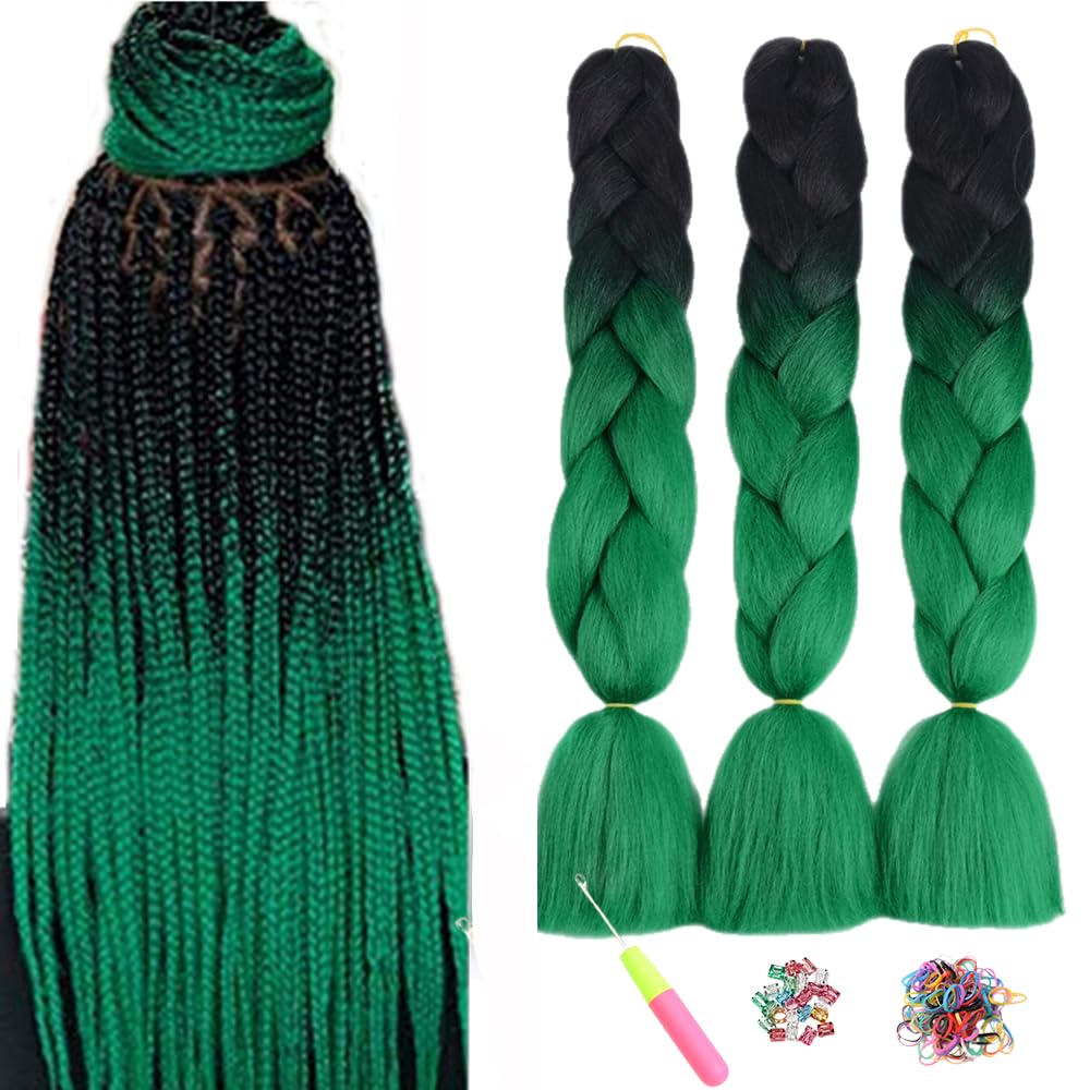 ShowJarlly 5 Packs Ombre Jumbo Braid Hair, Black/Red Hair African Braid Extension, 24inch Box Braid Hair Extensions Synthetic Colorful Hair Extensions for Braiding
