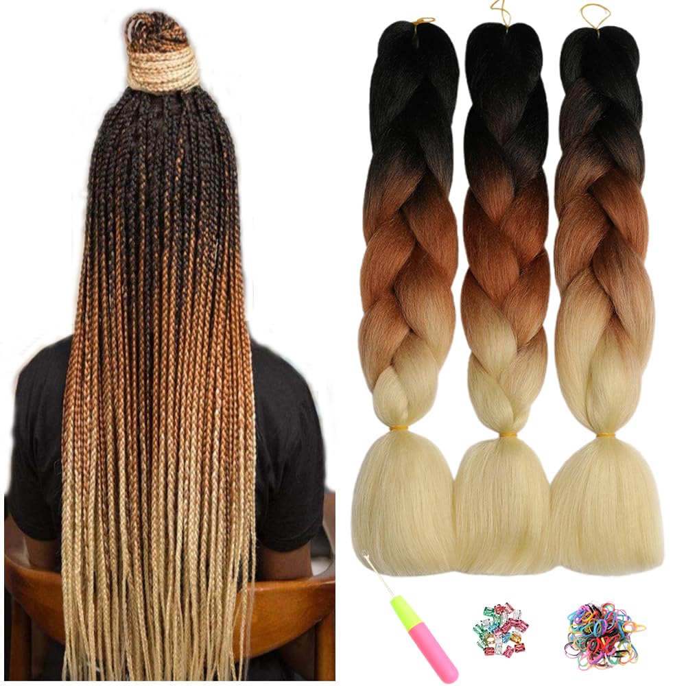 ShowJarlly 5 Packs Ombre Jumbo Braid Hair, Black/Red Hair African Braid Extension, 24inch Box Braid Hair Extensions Synthetic Colorful Hair Extensions for Braiding