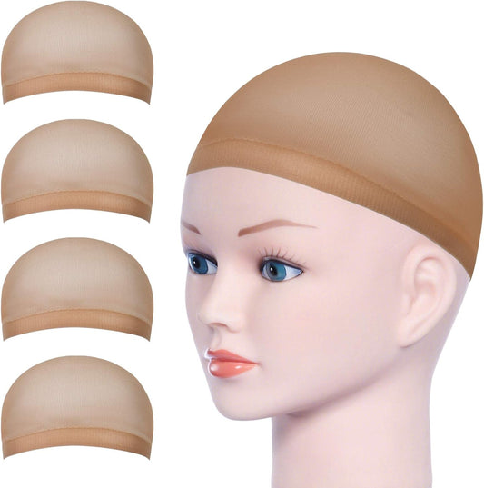 URAQT Wig Caps, 4 Pcs Stretchy Nylon Stocking Wig Cap Ultra Thin, Unisex Nude Wig Cap to Hold Wig in Place for Women Men, Breathable Wig Net Cap for Long Short Hair