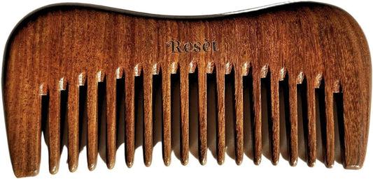 Reset 100% Natural Handmade Sandalwood Wide Tooth Hair Comb | Soft, Eco-Friendly Anti-Static Massage Comb | Wet or Dry Hair Detangler for Men and Women