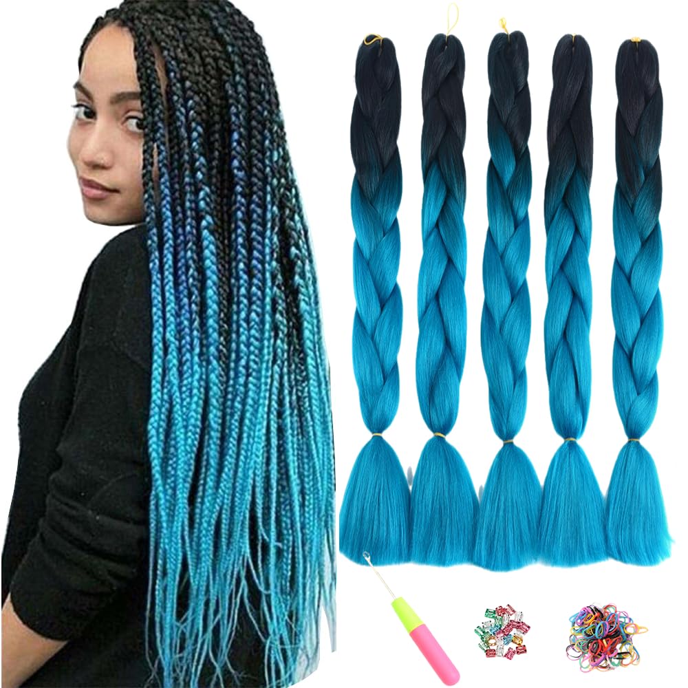 ShowJarlly 5 Packs Ombre Jumbo Braid Hair, Black/Red Hair African Braid Extension, 24inch Box Braid Hair Extensions Synthetic Colorful Hair Extensions for Braiding
