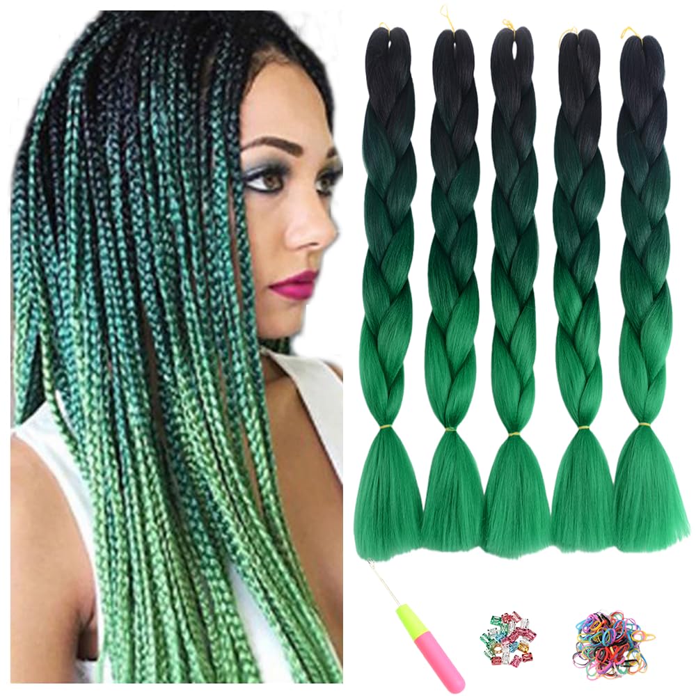 ShowJarlly 5 Packs Ombre Jumbo Braid Hair, Black/Red Hair African Braid Extension, 24inch Box Braid Hair Extensions Synthetic Colorful Hair Extensions for Braiding