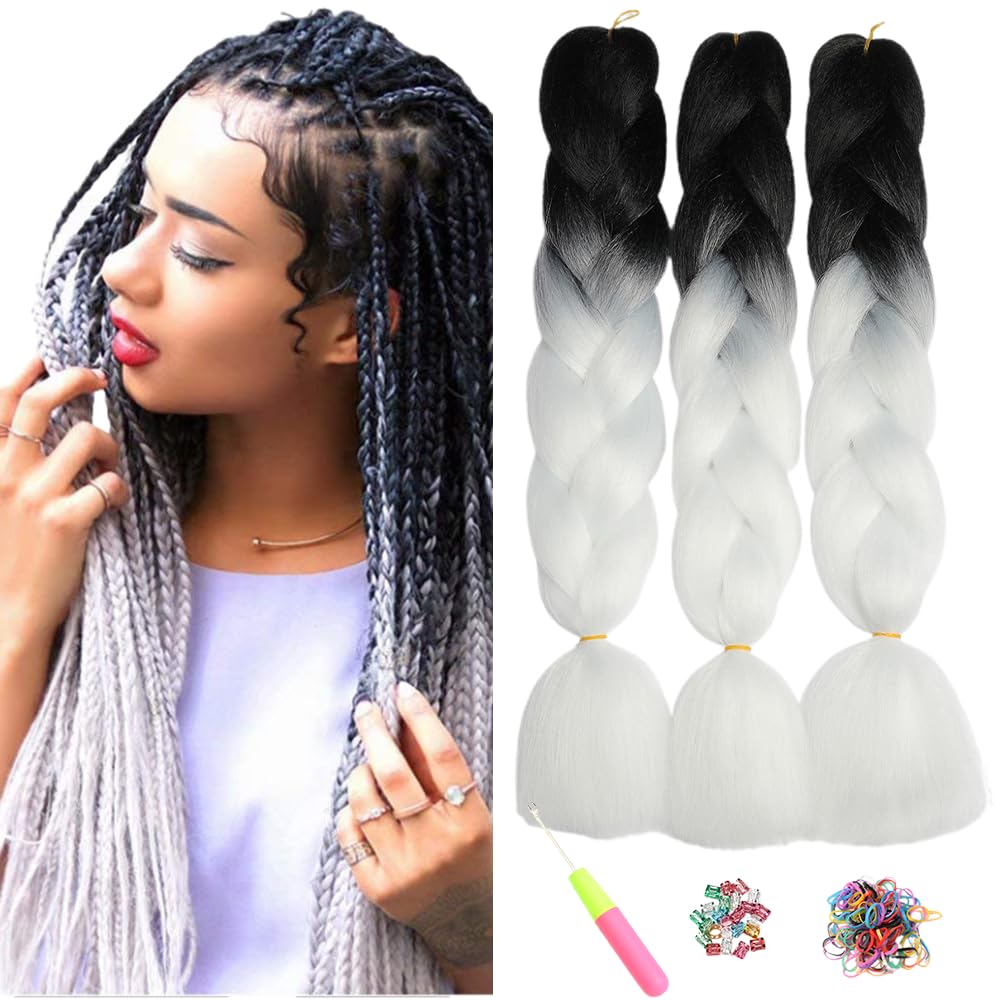 ShowJarlly 5 Packs Ombre Jumbo Braid Hair, Black/Red Hair African Braid Extension, 24inch Box Braid Hair Extensions Synthetic Colorful Hair Extensions for Braiding