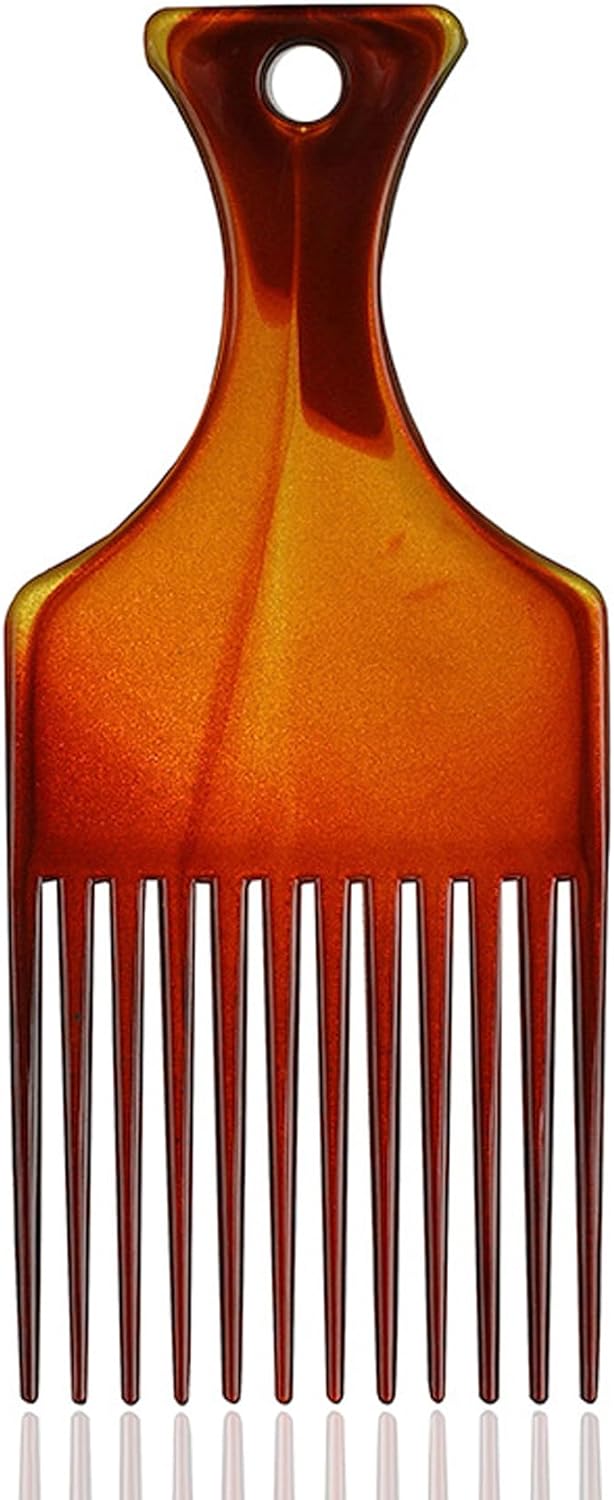 Afro Comb in Amber Color, Detangling Hair Pick Comb Amber African Hairdressing Comb Wide Tooth Rake Comb Hair Styling Combs for Thick Curly Hair Men and Women