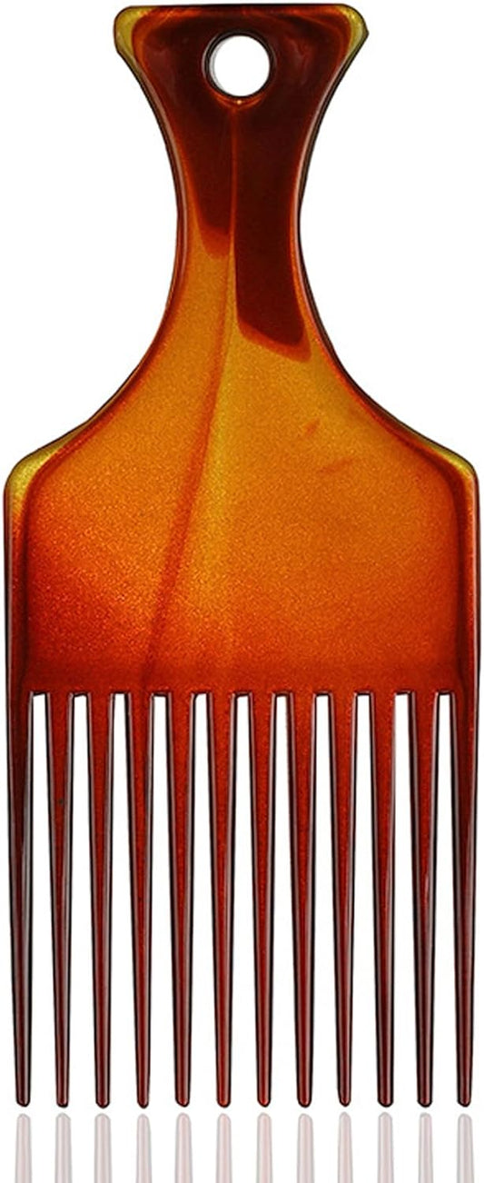 Afro Comb in Amber Color, Detangling Hair Pick Comb Amber African Hairdressing Comb Wide Tooth Rake Comb Hair Styling Combs for Thick Curly Hair Men and Women