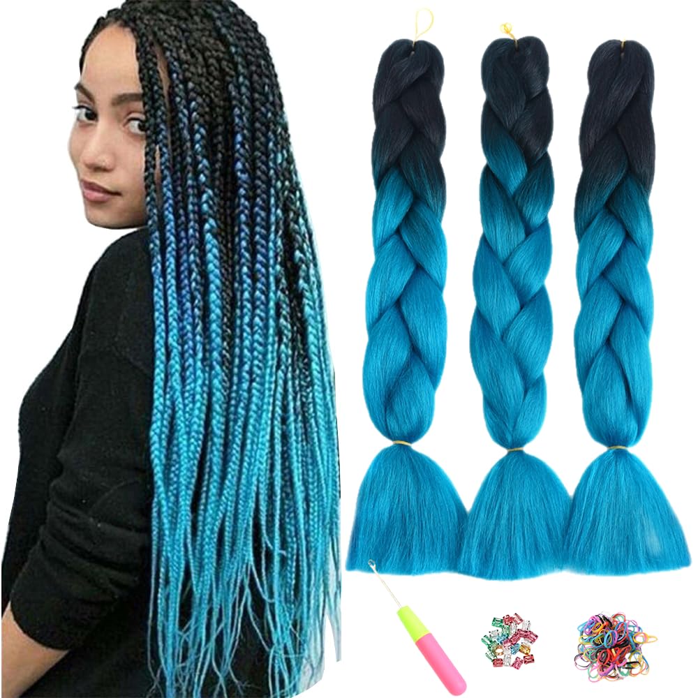 ShowJarlly 5 Packs Ombre Jumbo Braid Hair, Black/Red Hair African Braid Extension, 24inch Box Braid Hair Extensions Synthetic Colorful Hair Extensions for Braiding