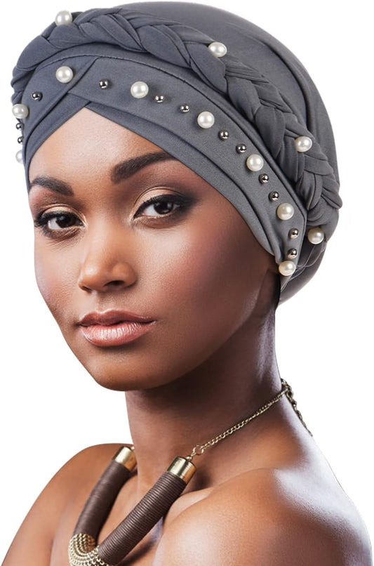 DRESHOW Women Turban Pre-Tied Twisted Braid Hair Cover Wrap Hat African Beanie Headwraps Chemo Cancer Cap