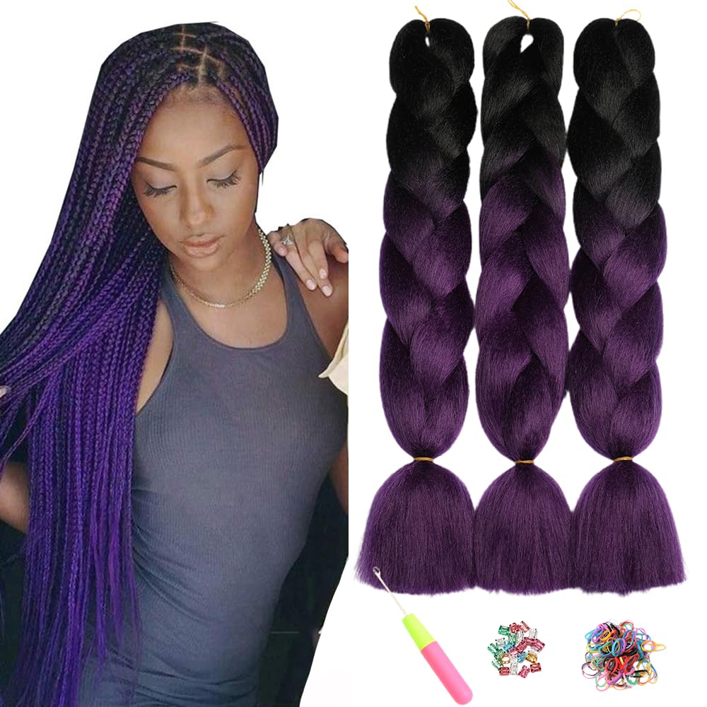 ShowJarlly 5 Packs Ombre Jumbo Braid Hair, Black/Red Hair African Braid Extension, 24inch Box Braid Hair Extensions Synthetic Colorful Hair Extensions for Braiding