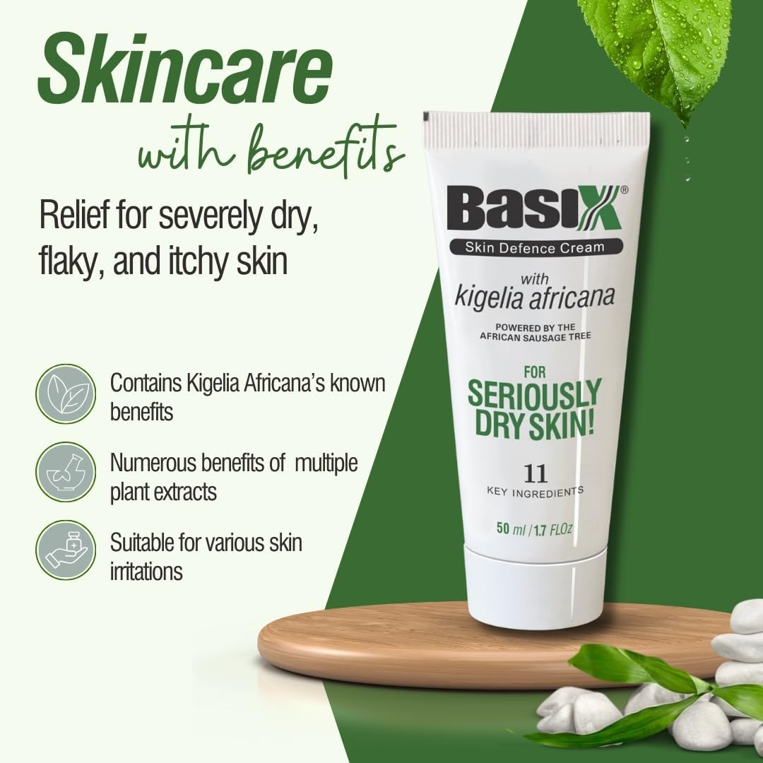 Basix Skin Defence Cream (4 Pack) Moisturising Repair Cream for Seriously Dry Skin with Kigelia Africana - suitable for Eczema, Psoriasis and Dermititis