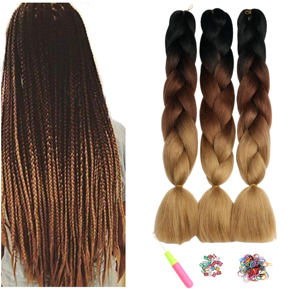 ShowJarlly 5 Packs Ombre Jumbo Braid Hair, Black/Red Hair African Braid Extension, 24inch Box Braid Hair Extensions Synthetic Colorful Hair Extensions for Braiding