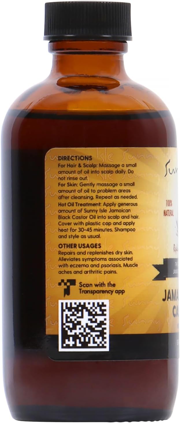 Sunny Isle Jamaican Black Castor Oil 4oz | 100% Natural Treatment for Hair, Scalp and Skin