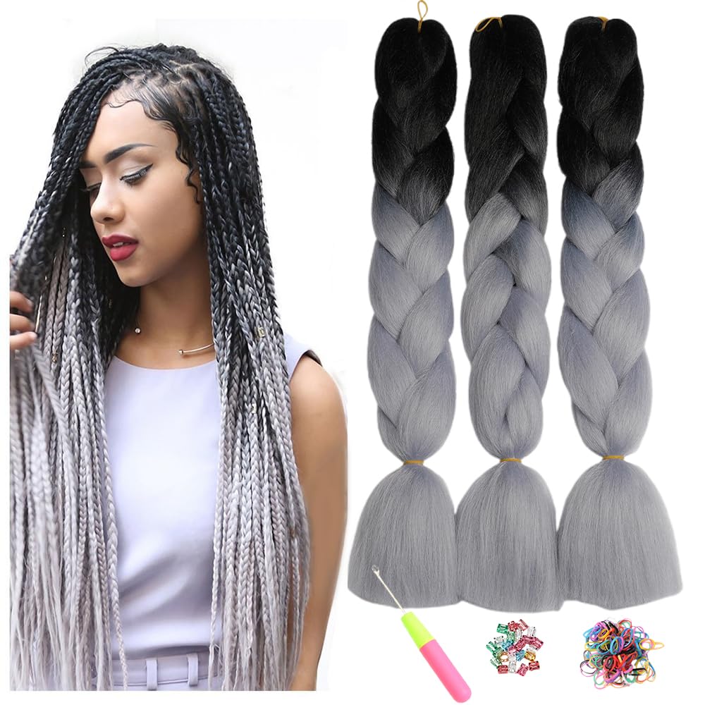 ShowJarlly 5 Packs Ombre Jumbo Braid Hair, Black/Red Hair African Braid Extension, 24inch Box Braid Hair Extensions Synthetic Colorful Hair Extensions for Braiding