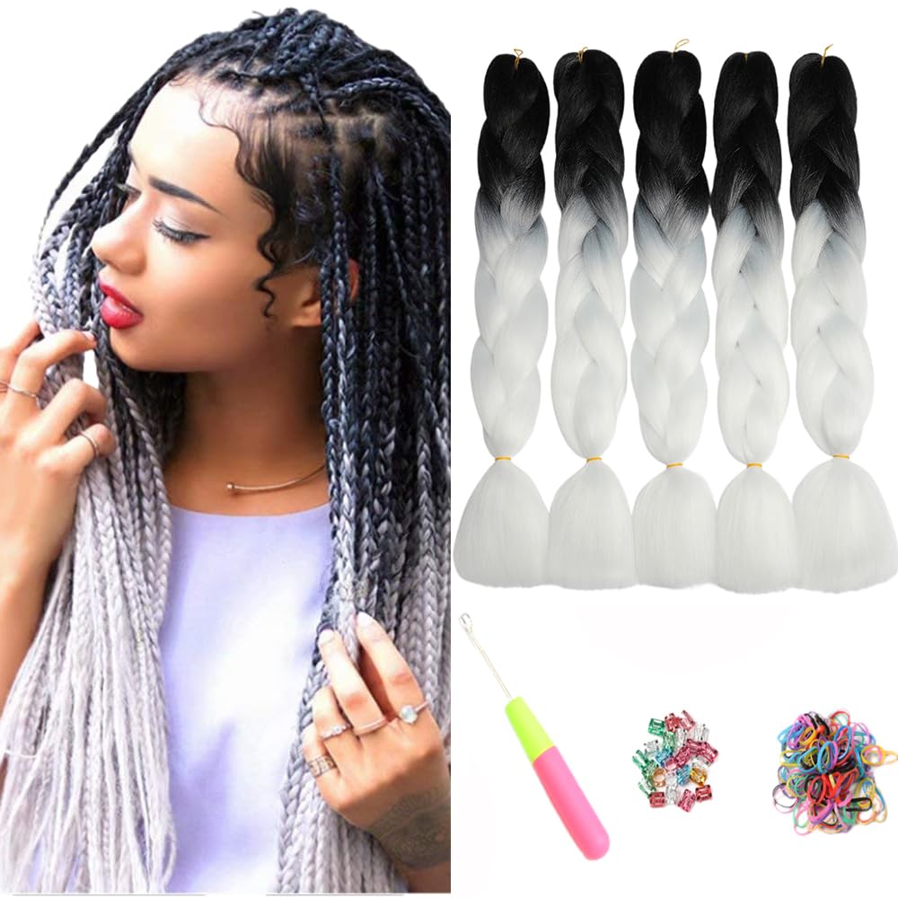 ShowJarlly 5 Packs Ombre Jumbo Braid Hair, Black/Red Hair African Braid Extension, 24inch Box Braid Hair Extensions Synthetic Colorful Hair Extensions for Braiding