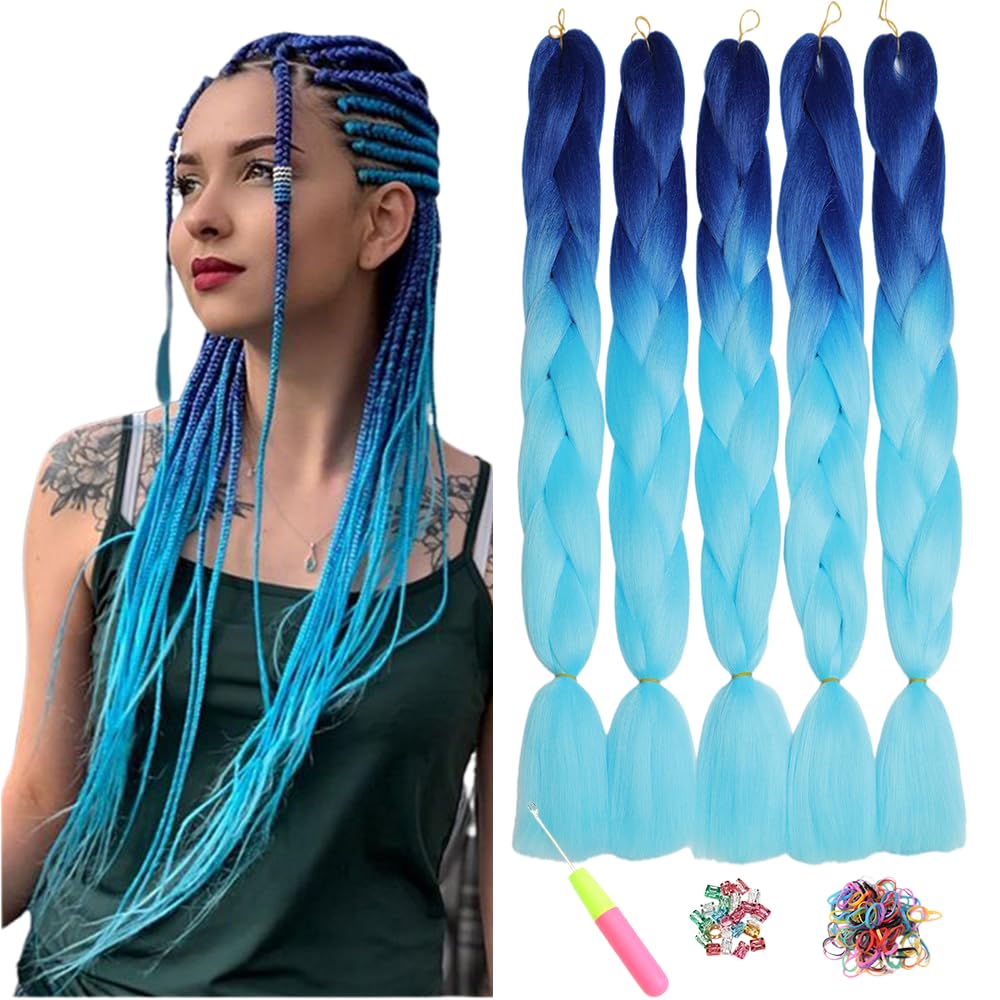 ShowJarlly 5 Packs Ombre Jumbo Braid Hair, Black/Red Hair African Braid Extension, 24inch Box Braid Hair Extensions Synthetic Colorful Hair Extensions for Braiding