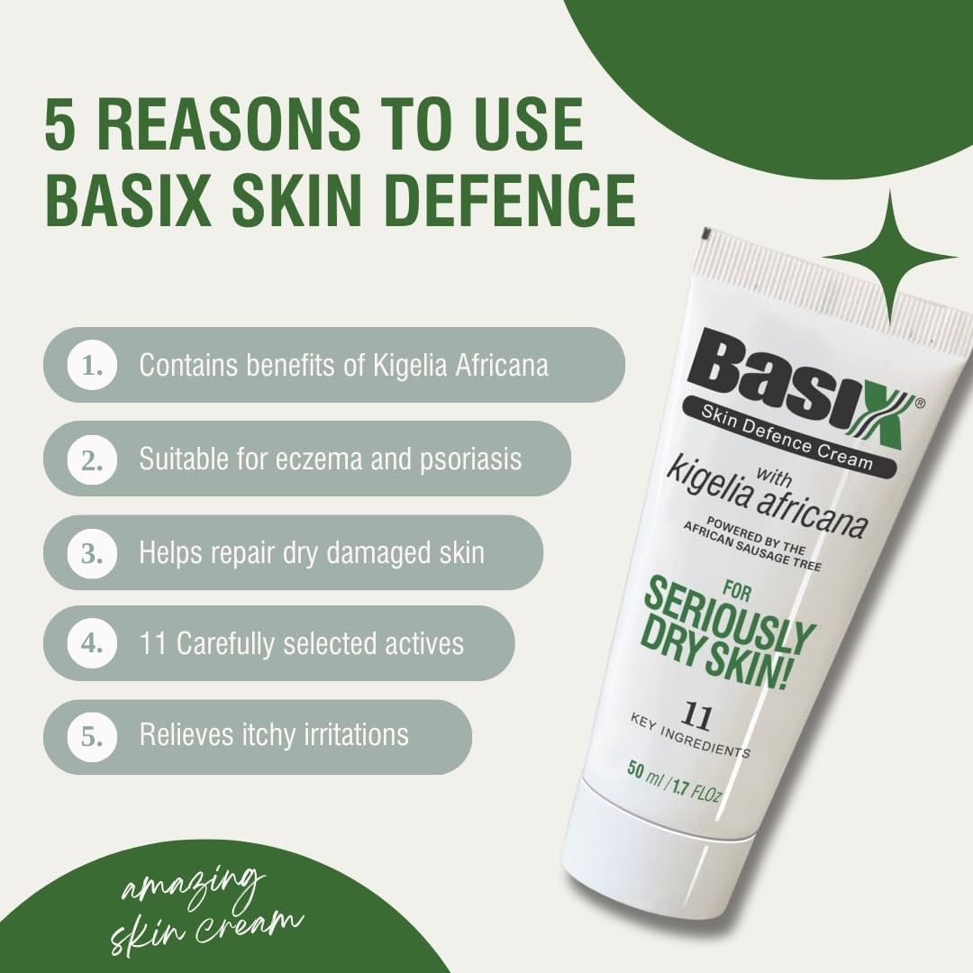 Basix Skin Defence Cream (4 Pack) Moisturising Repair Cream for Seriously Dry Skin with Kigelia Africana - suitable for Eczema, Psoriasis and Dermititis