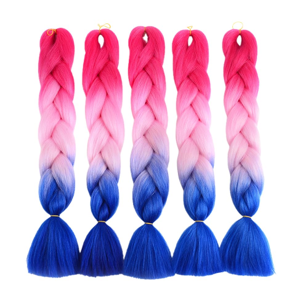 ShowJarlly 5 Packs Ombre Jumbo Braid Hair, Black/Red Hair African Braid Extension, 24inch Box Braid Hair Extensions Synthetic Colorful Hair Extensions for Braiding