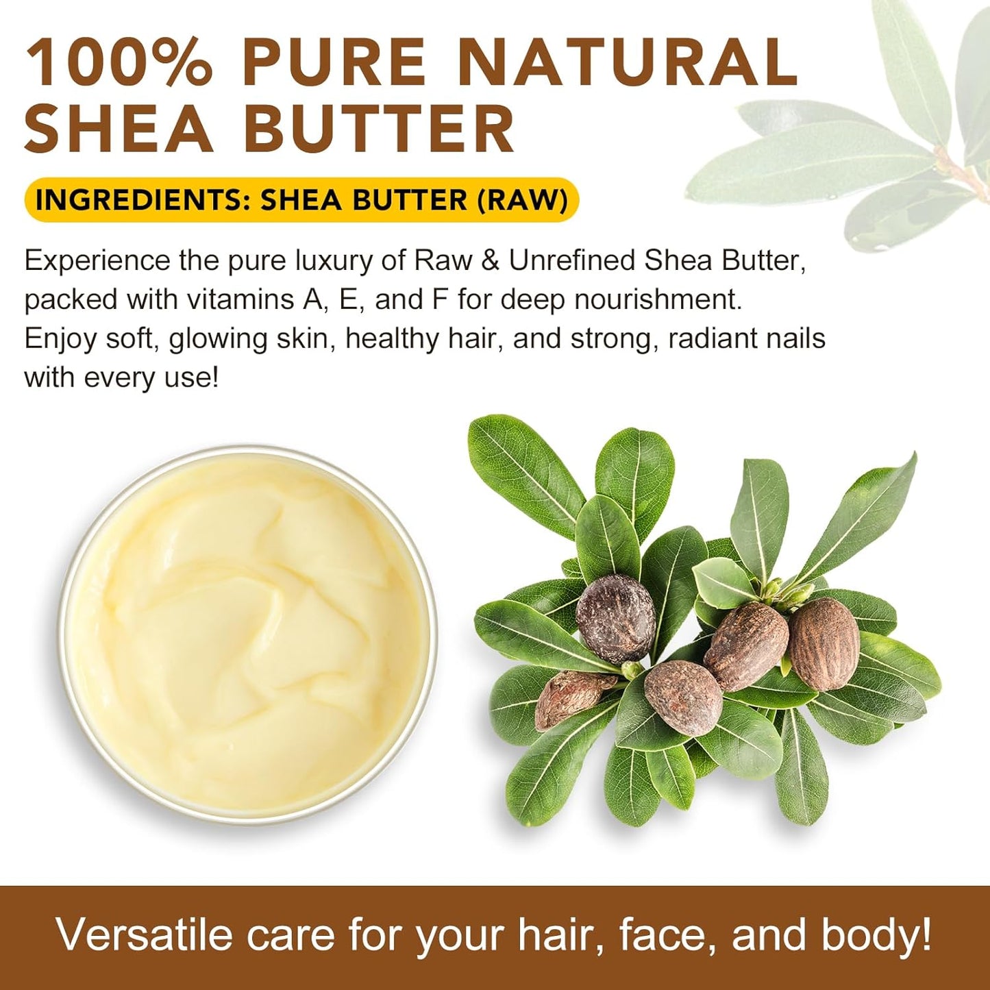Shea Butter Organic, 220g - Pure Natural Unrefined Shea Butter Raw Organic Body Butter for Dry Skin Care, Enriched with Vitamin A & F, Deeply Nourishes, Soothes, and Softens Long Lasting Hydration