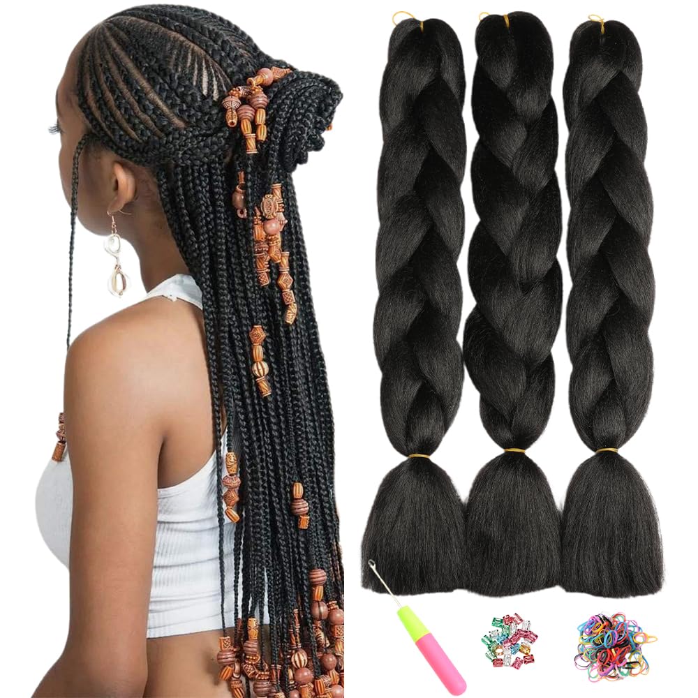 ShowJarlly 5 Packs Ombre Jumbo Braid Hair, Black/Red Hair African Braid Extension, 24inch Box Braid Hair Extensions Synthetic Colorful Hair Extensions for Braiding