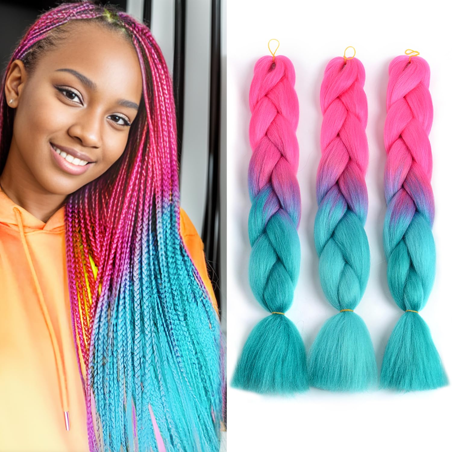 ShowJarlly 5 Packs Ombre Jumbo Braid Hair, Black/Red Hair African Braid Extension, 24inch Box Braid Hair Extensions Synthetic Colorful Hair Extensions for Braiding
