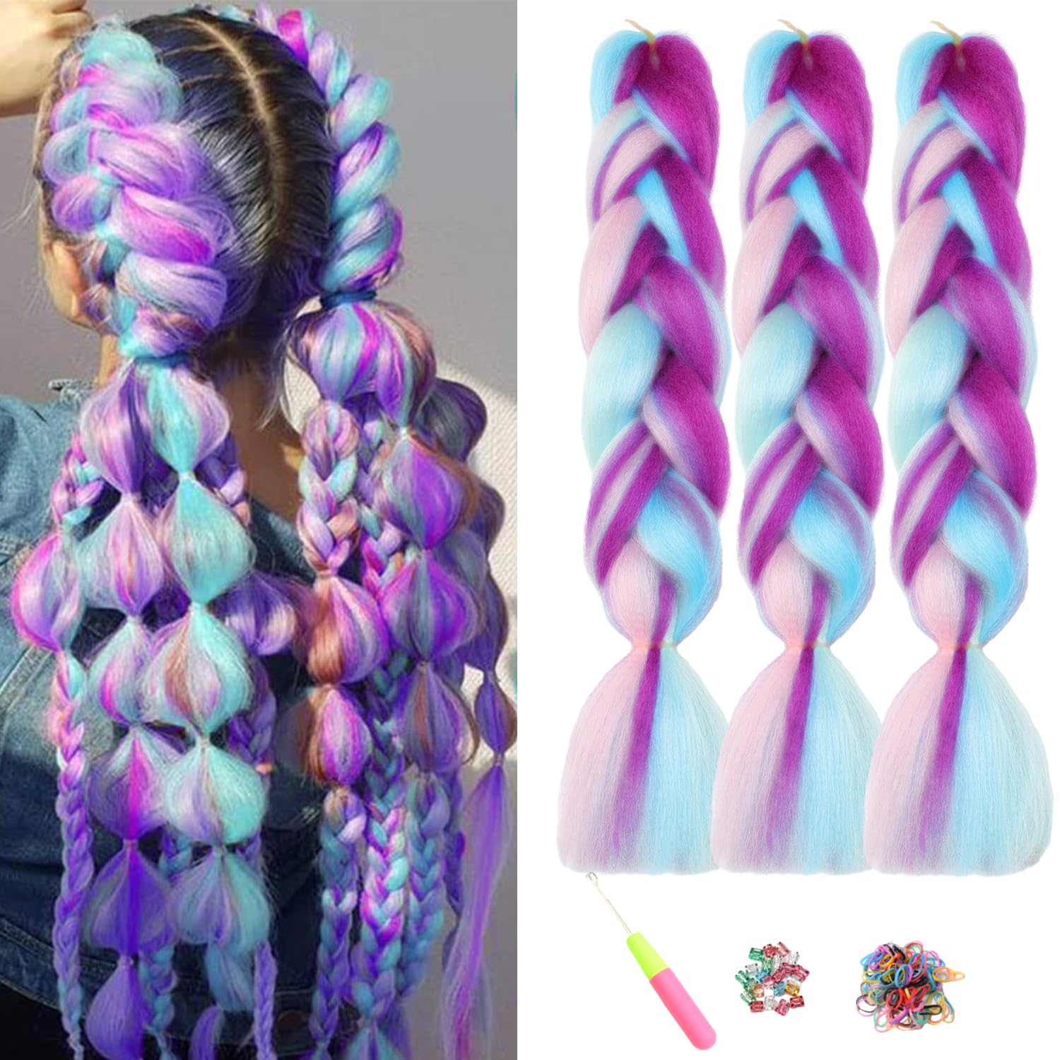ShowJarlly 5 Packs Ombre Jumbo Braid Hair, Black/Red Hair African Braid Extension, 24inch Box Braid Hair Extensions Synthetic Colorful Hair Extensions for Braiding