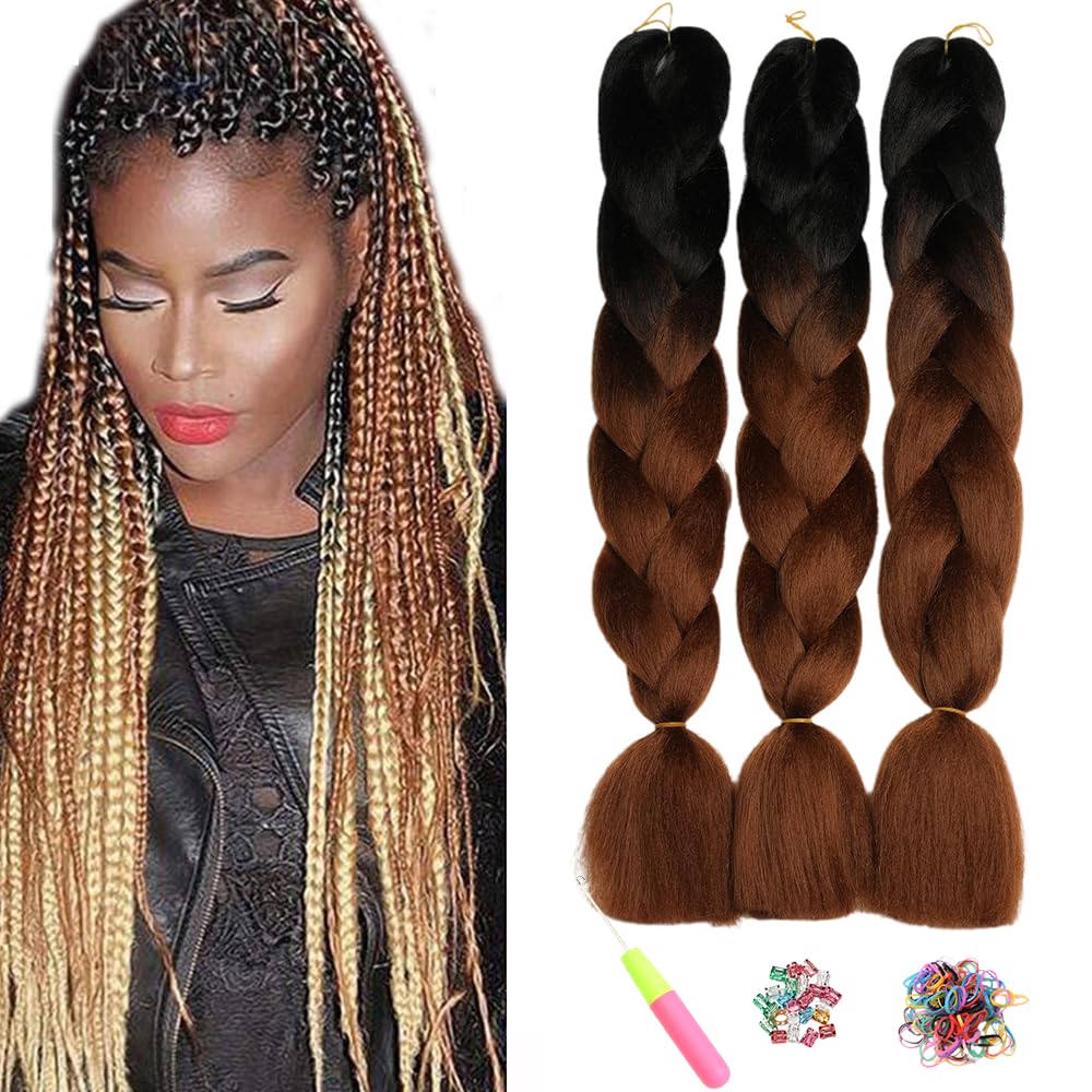 ShowJarlly 5 Packs Ombre Jumbo Braid Hair, Black/Red Hair African Braid Extension, 24inch Box Braid Hair Extensions Synthetic Colorful Hair Extensions for Braiding