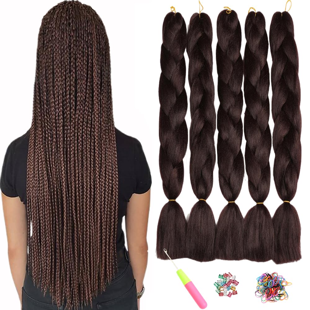 ShowJarlly 5 Packs Ombre Jumbo Braid Hair, Black/Red Hair African Braid Extension, 24inch Box Braid Hair Extensions Synthetic Colorful Hair Extensions for Braiding