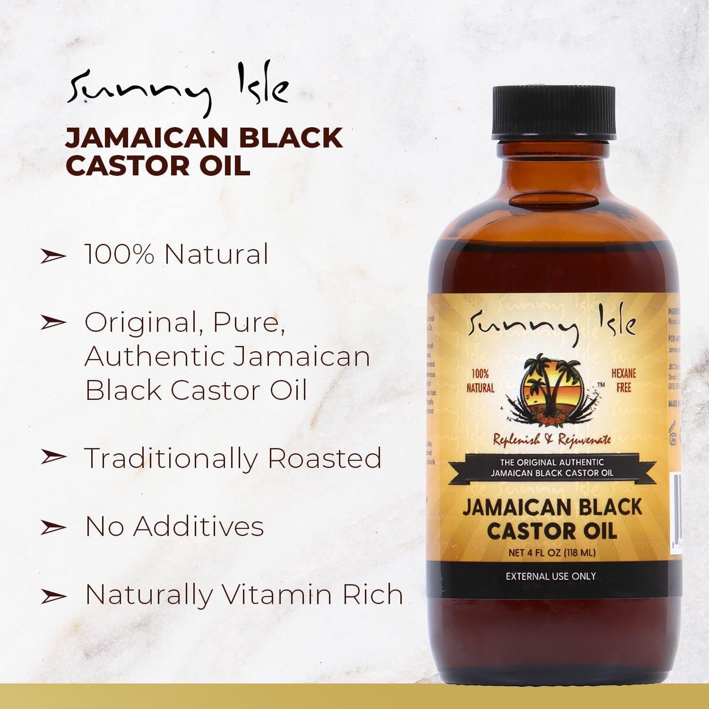 Sunny Isle Jamaican Black Castor Oil 4oz | 100% Natural Treatment for Hair, Scalp and Skin