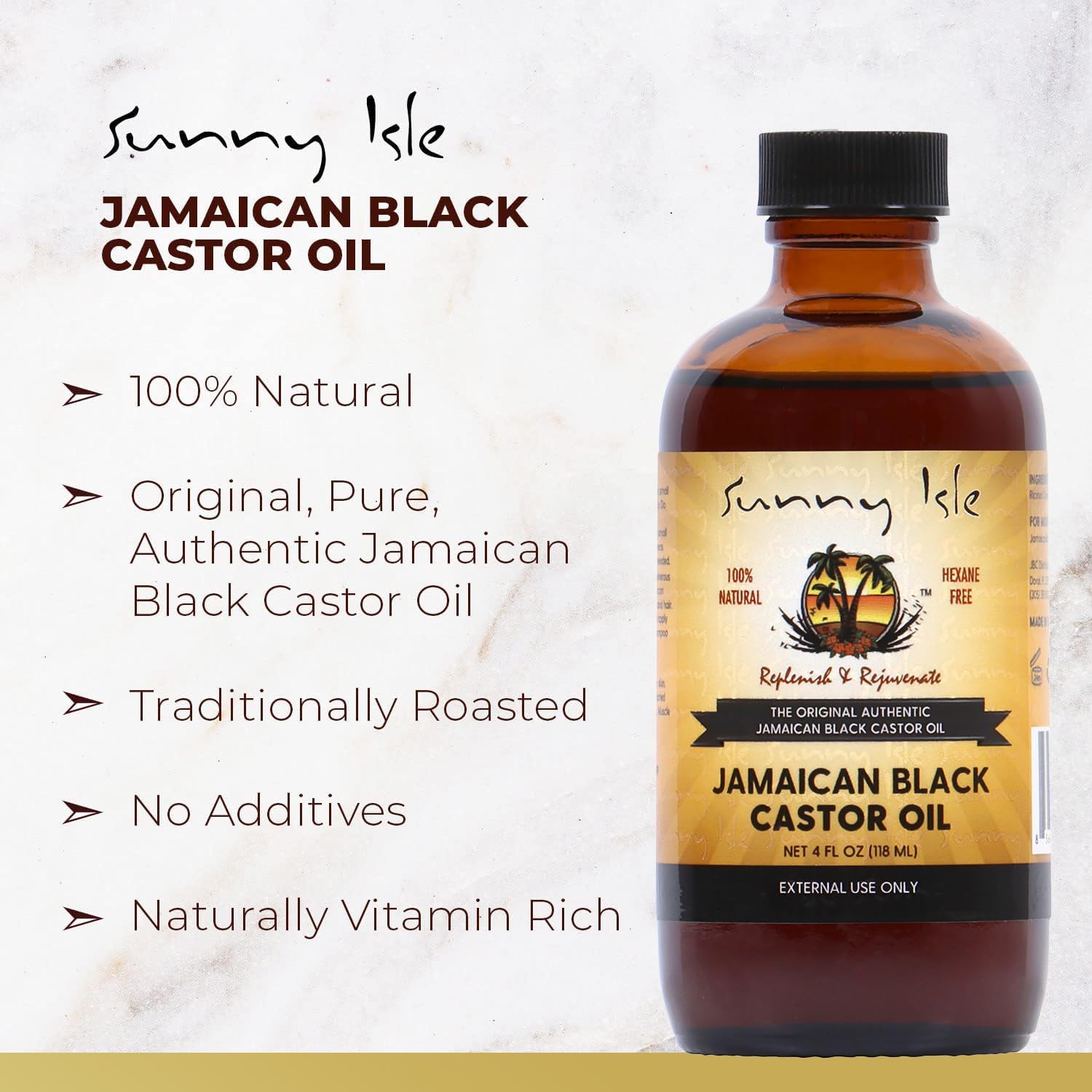 Sunny Isle Jamaican Black Castor Oil 4oz | 100% Natural Treatment for Hair, Scalp and Skin