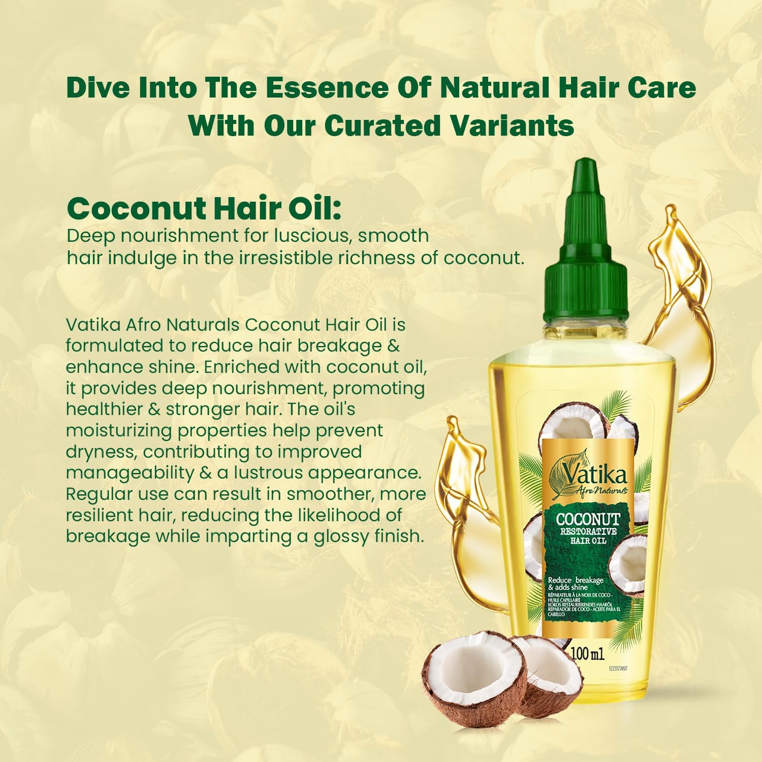 Vatika Afro Naturals Coconut Restorative Hair Oil - 100ml | Provides Strength & Nourishment | Boost Hair Health & Control Frizz