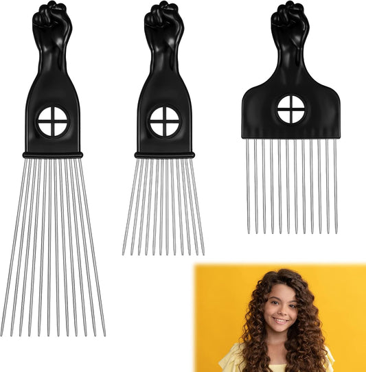 QINREN 3 Pieces Afro Comb Metal 3 Styles Different Lengths Afro Pick Comb Hair Styling Comb for Men Women Detangling