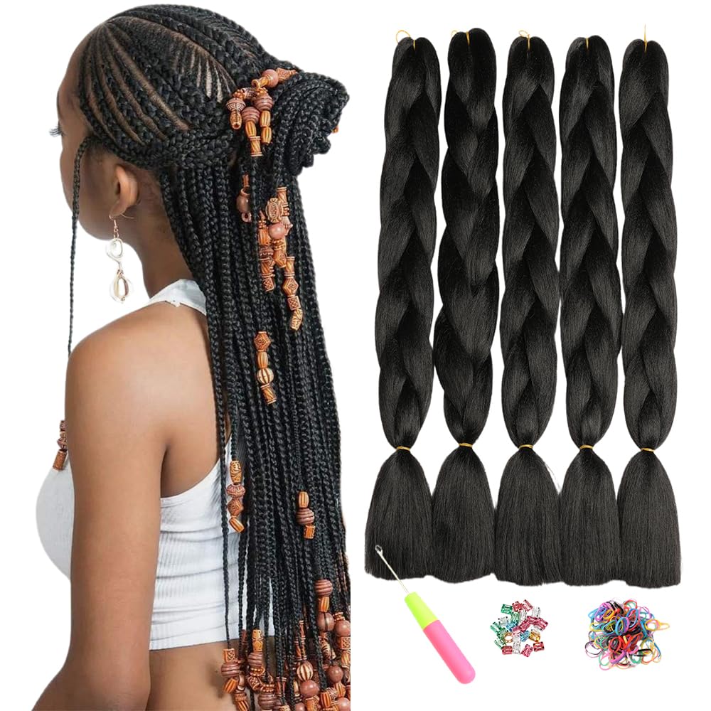 ShowJarlly 5 Packs Ombre Jumbo Braid Hair, Black/Red Hair African Braid Extension, 24inch Box Braid Hair Extensions Synthetic Colorful Hair Extensions for Braiding