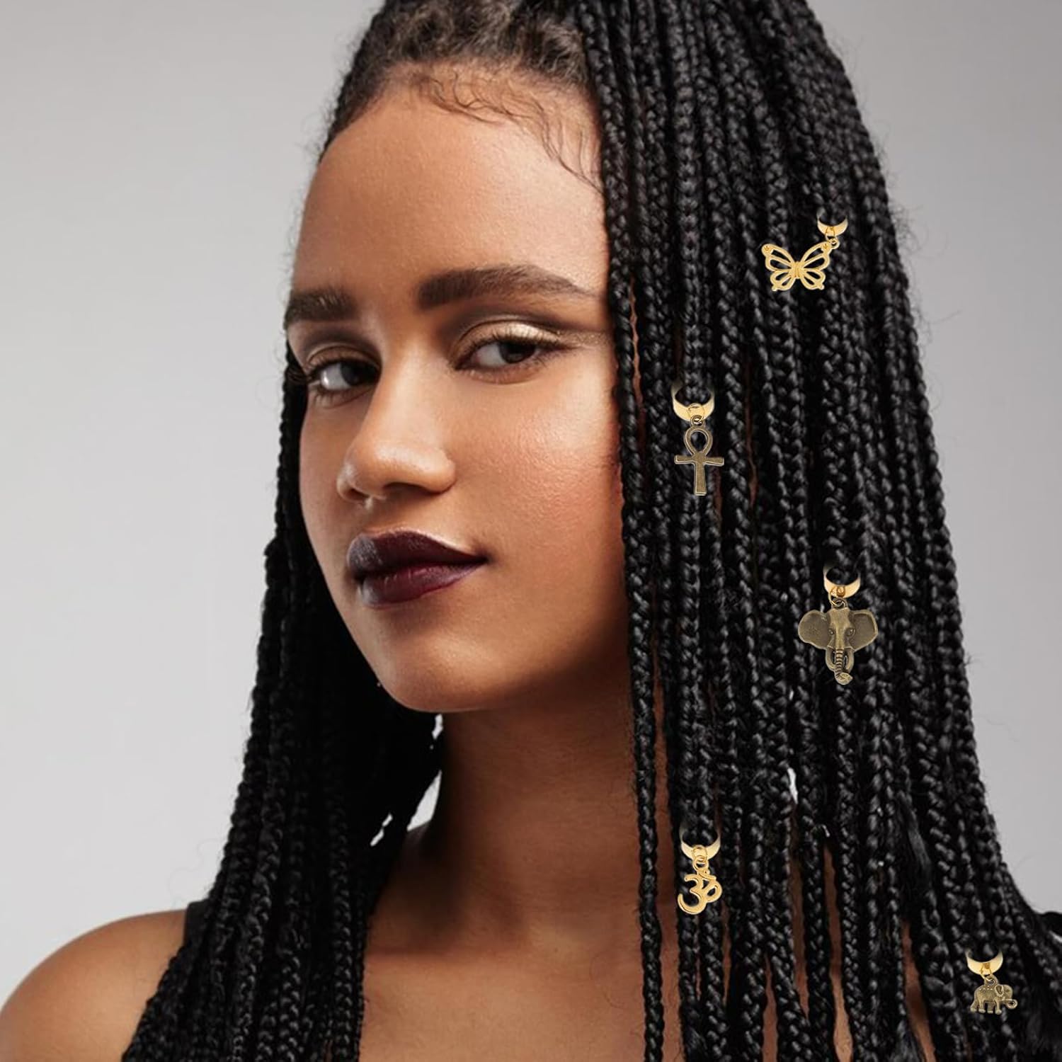 Qianyu 20 Pcs Locs Hair Jewelry Braids Clips Adjustable Metal Cuffs 15 Styles Vintage African Style Pendant Charms Butterfly Shell DIY Dreadlock Hair Accessories for Women and Girls