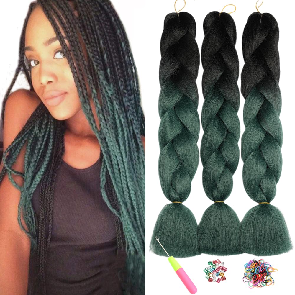 ShowJarlly 5 Packs Ombre Jumbo Braid Hair, Black/Red Hair African Braid Extension, 24inch Box Braid Hair Extensions Synthetic Colorful Hair Extensions for Braiding