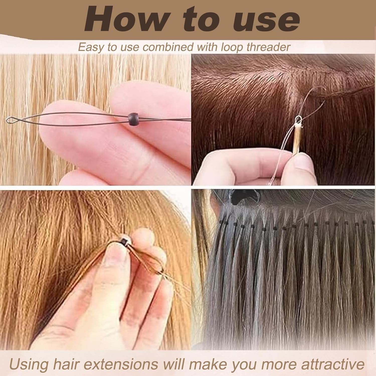 1000PCS 2.5mm Copper Nano Beads for Hair Extensions, Nano Ring Micro Link Tubes for Tip/Ring Hairs, Dreadlocks & DIY, Hair Extension Beads Link Tools Accessories (Light Brown)