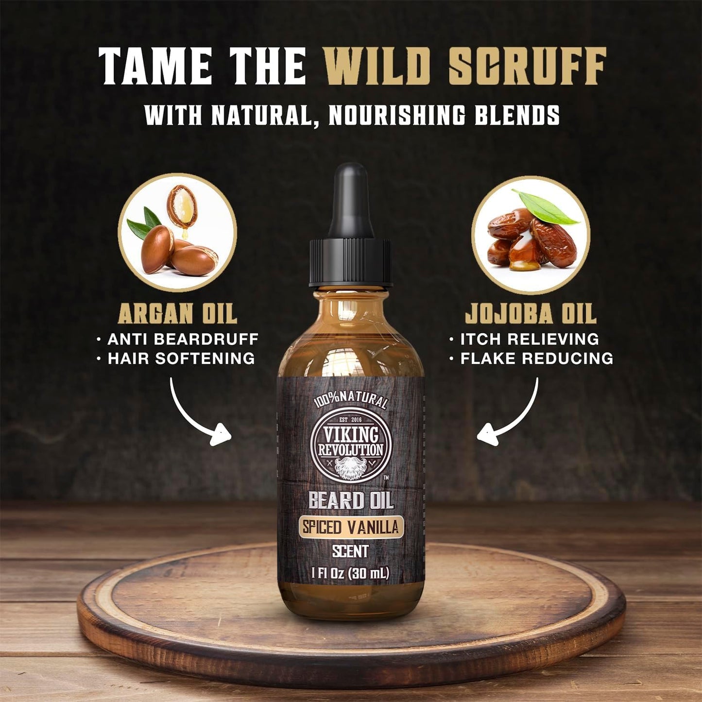 Viking Revolution - Beard Oil - All Natural Variety Beard Oil For Men With Argan & Jojoba Oils - Softens, Smooths & Strengthens - Gifts For Men - Spiced Vanilla - 30 ml