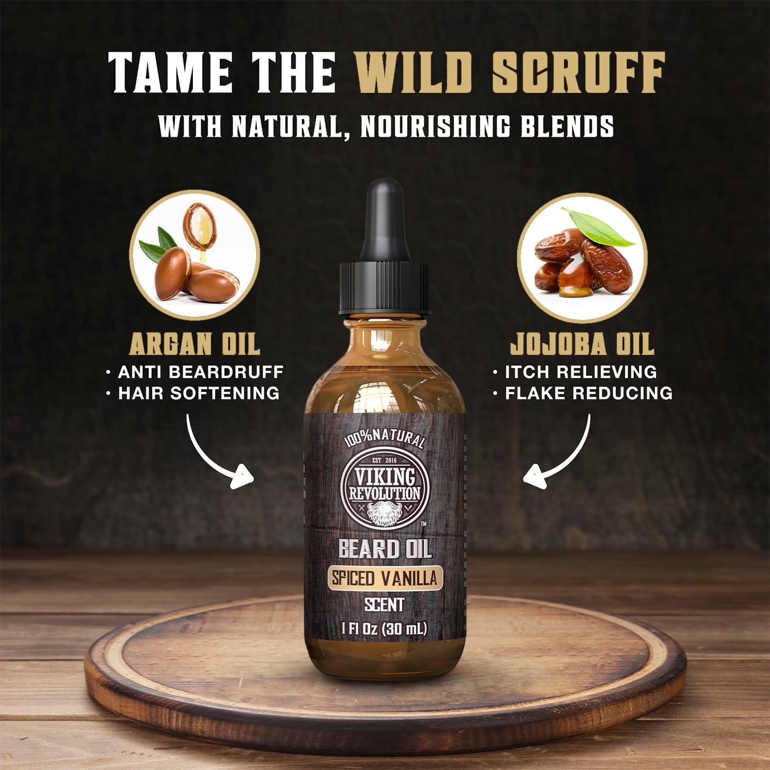 Viking Revolution - Beard Oil - All Natural Variety Beard Oil For Men With Argan & Jojoba Oils - Softens, Smooths & Strengthens - Gifts For Men - Spiced Vanilla - 30 ml