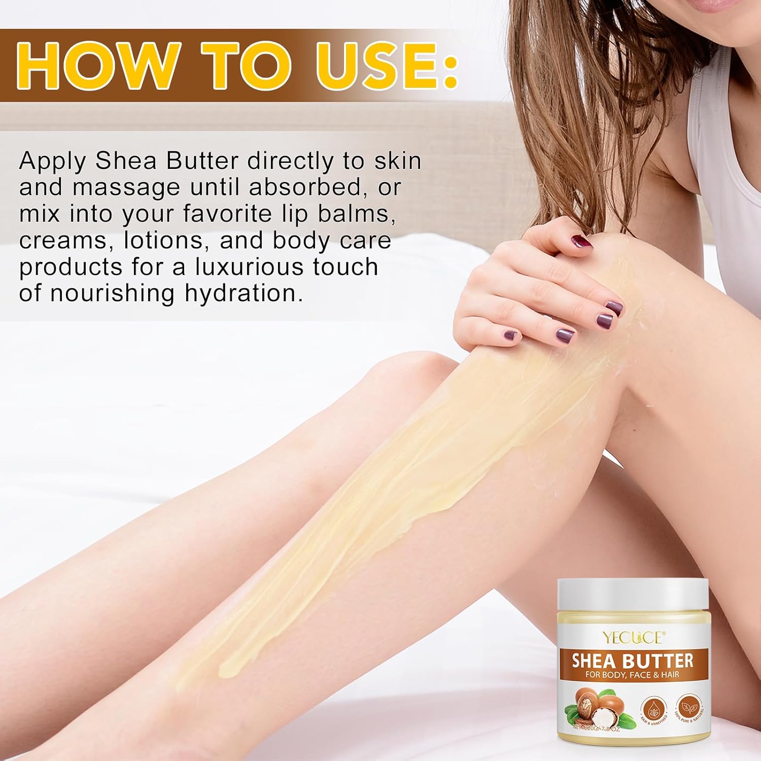 Shea Butter Organic, 220g - Pure Natural Unrefined Shea Butter Raw Organic Body Butter for Dry Skin Care, Enriched with Vitamin A & F, Deeply Nourishes, Soothes, and Softens Long Lasting Hydration