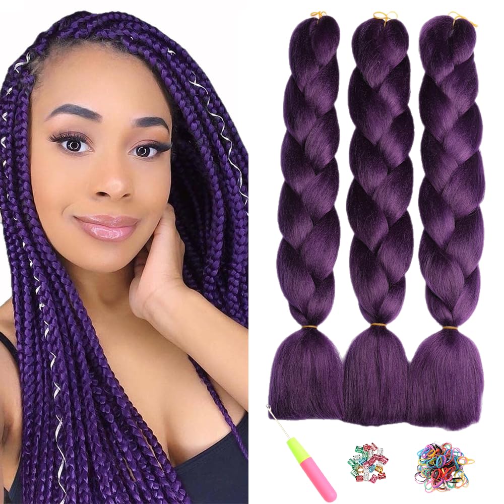 ShowJarlly 5 Packs Ombre Jumbo Braid Hair, Black/Red Hair African Braid Extension, 24inch Box Braid Hair Extensions Synthetic Colorful Hair Extensions for Braiding