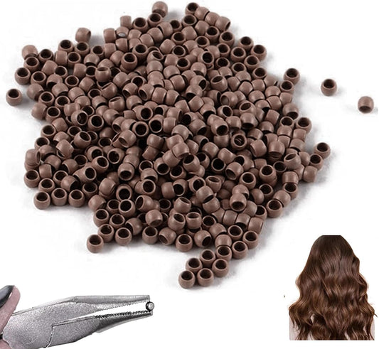 1000PCS 2.5mm Copper Nano Beads for Hair Extensions, Nano Ring Micro Link Tubes for Tip/Ring Hairs, Dreadlocks & DIY, Hair Extension Beads Link Tools Accessories (Light Brown)