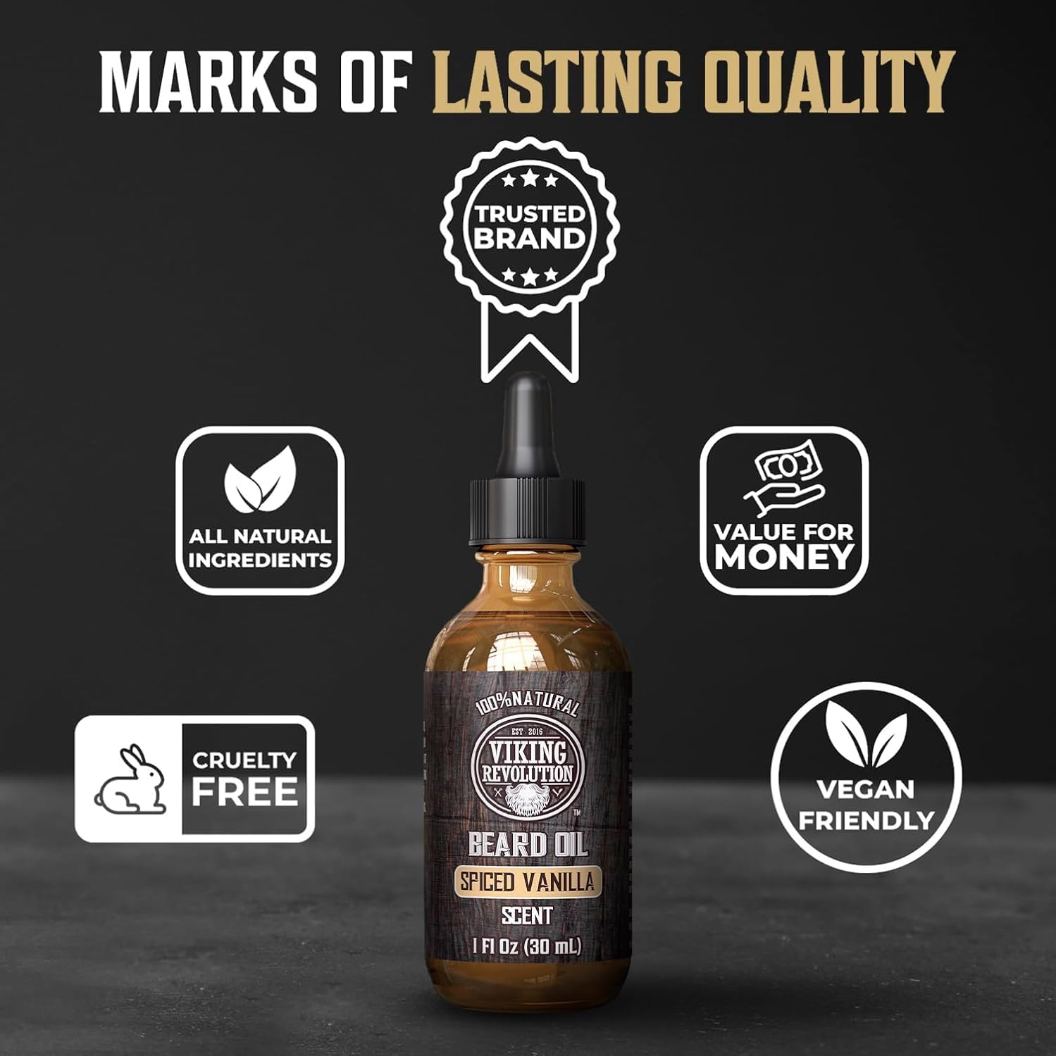 Viking Revolution - Beard Oil - All Natural Variety Beard Oil For Men With Argan & Jojoba Oils - Softens, Smooths & Strengthens - Gifts For Men - Spiced Vanilla - 30 ml