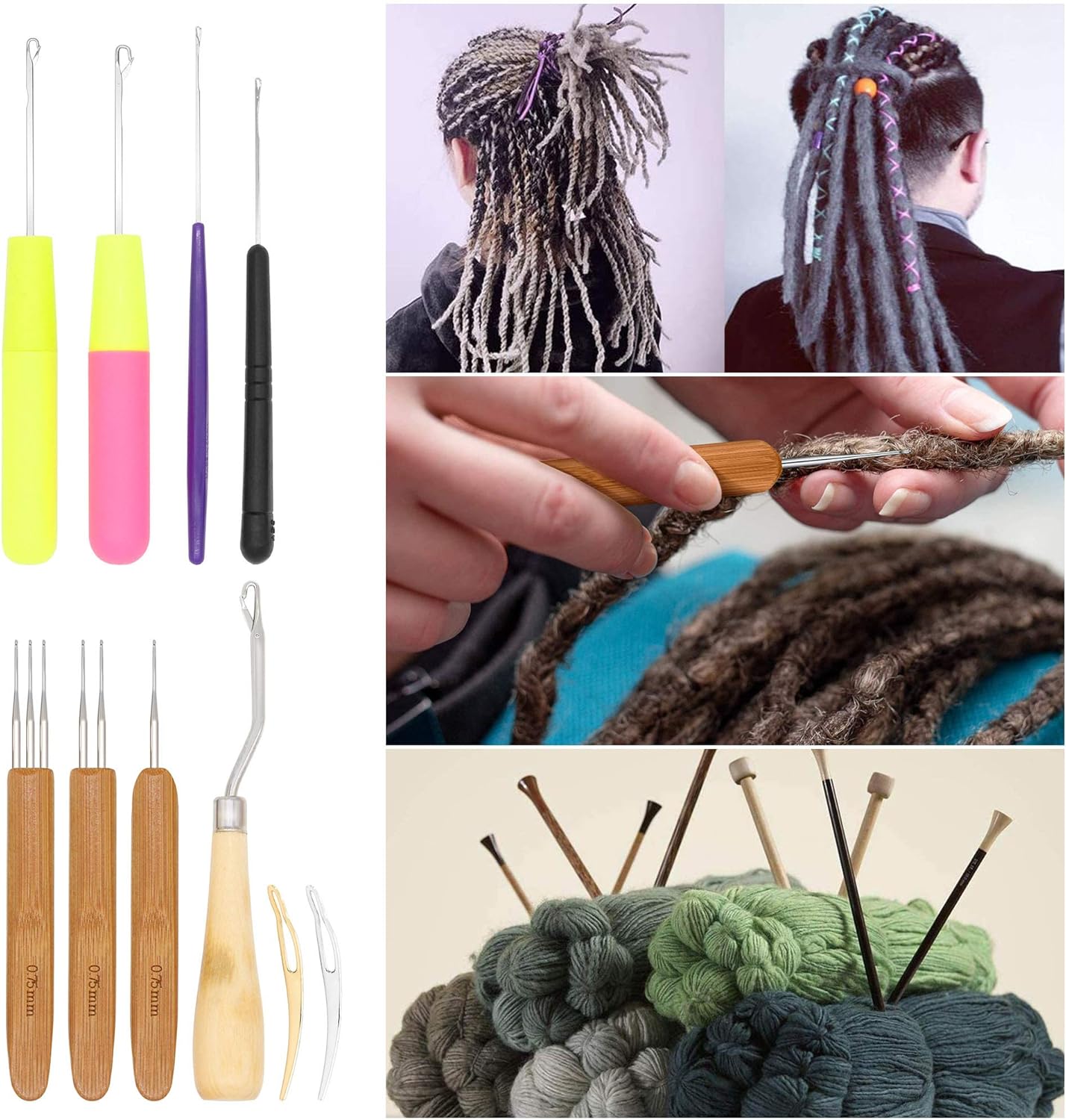 Beayuer Dreadlock Crochet Hook Tool, Braid Hair Dreadlocks Crochet Needle with Latch Hook Weaving for for Braid Hair Carpet Making and Other Craft (10 Pcs)