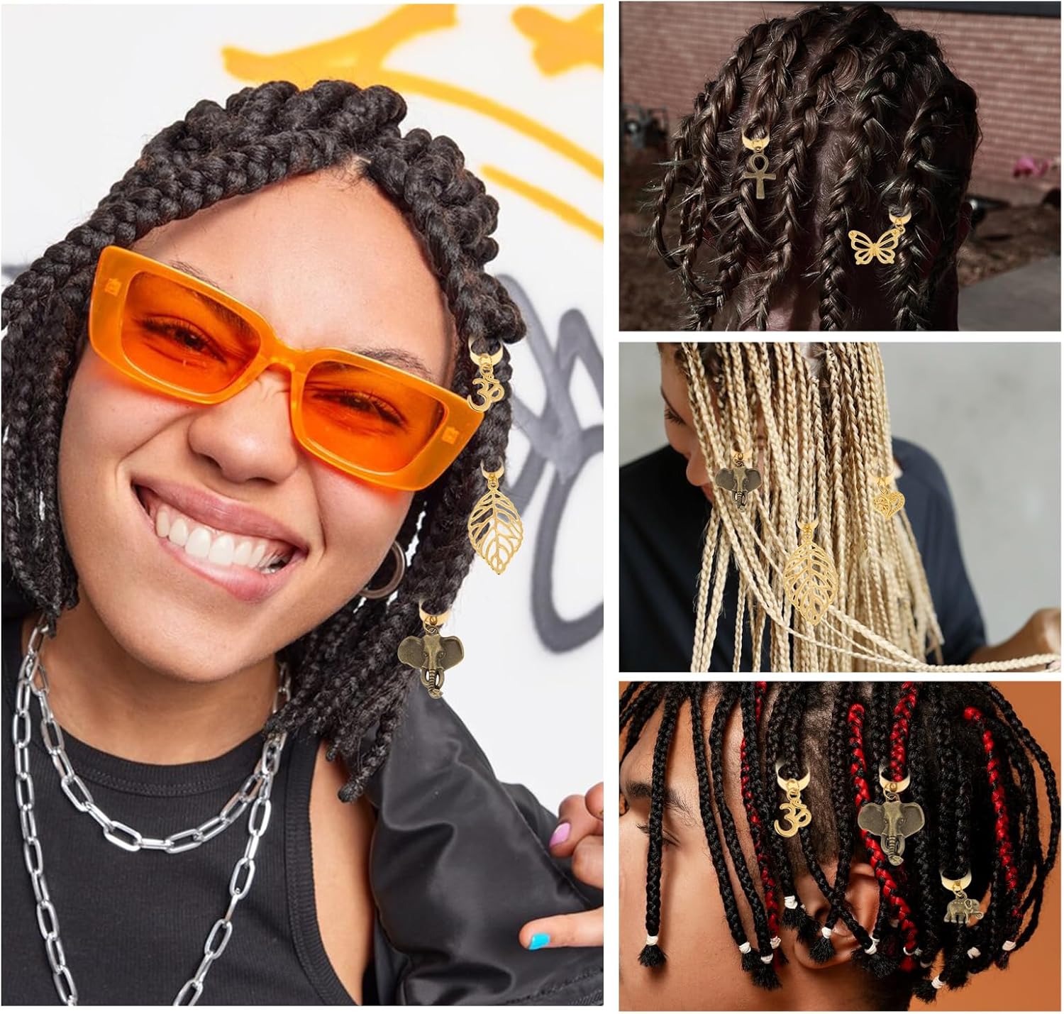 Qianyu 20 Pcs Locs Hair Jewelry Braids Clips Adjustable Metal Cuffs 15 Styles Vintage African Style Pendant Charms Butterfly Shell DIY Dreadlock Hair Accessories for Women and Girls
