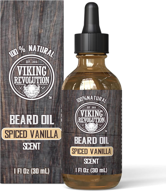 Viking Revolution - Beard Oil - All Natural Variety Beard Oil For Men With Argan & Jojoba Oils - Softens, Smooths & Strengthens - Gifts For Men - Spiced Vanilla - 30 ml