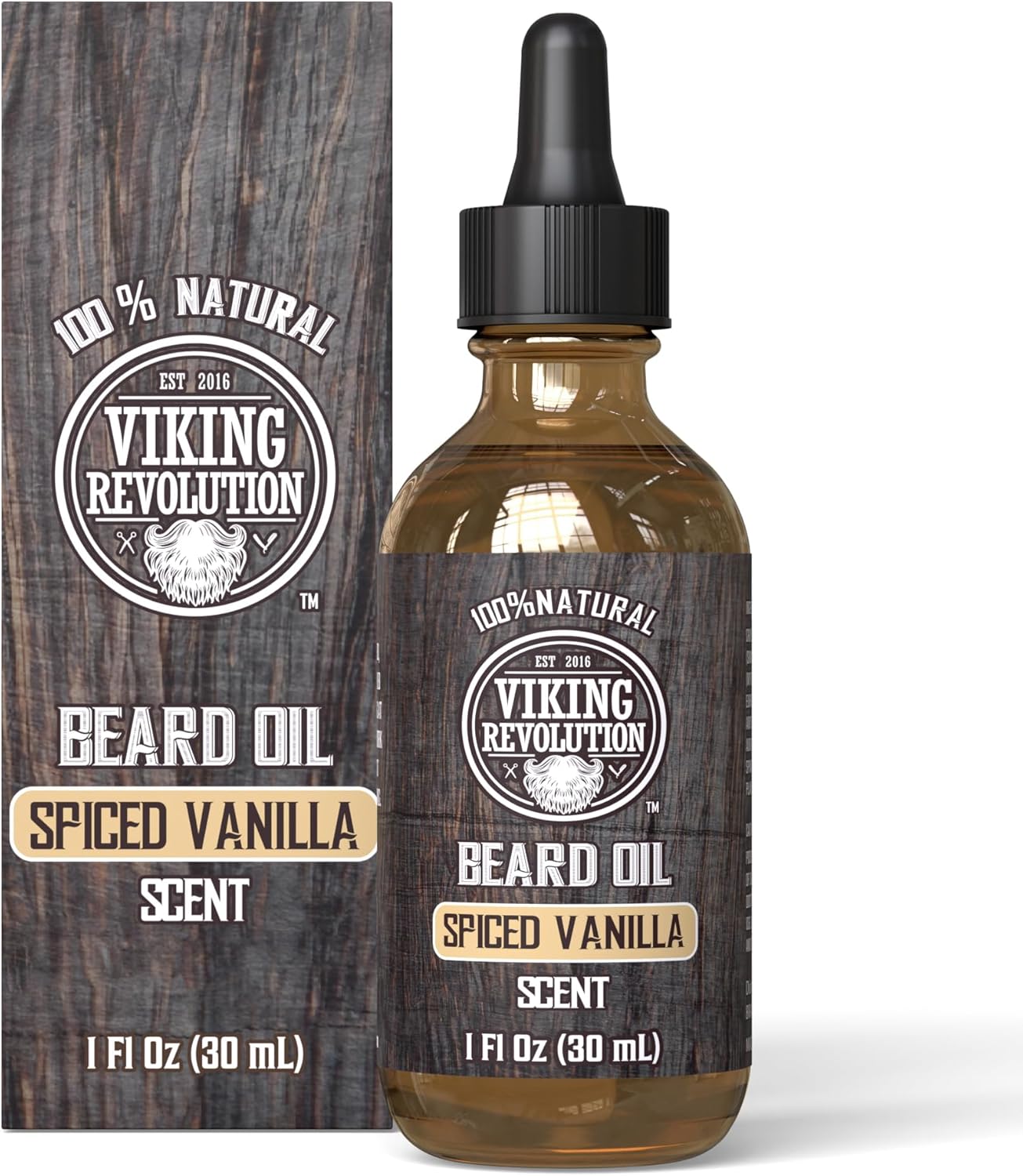 Viking Revolution - Beard Oil - All Natural Variety Beard Oil For Men With Argan & Jojoba Oils - Softens, Smooths & Strengthens - Gifts For Men - Spiced Vanilla - 30 ml