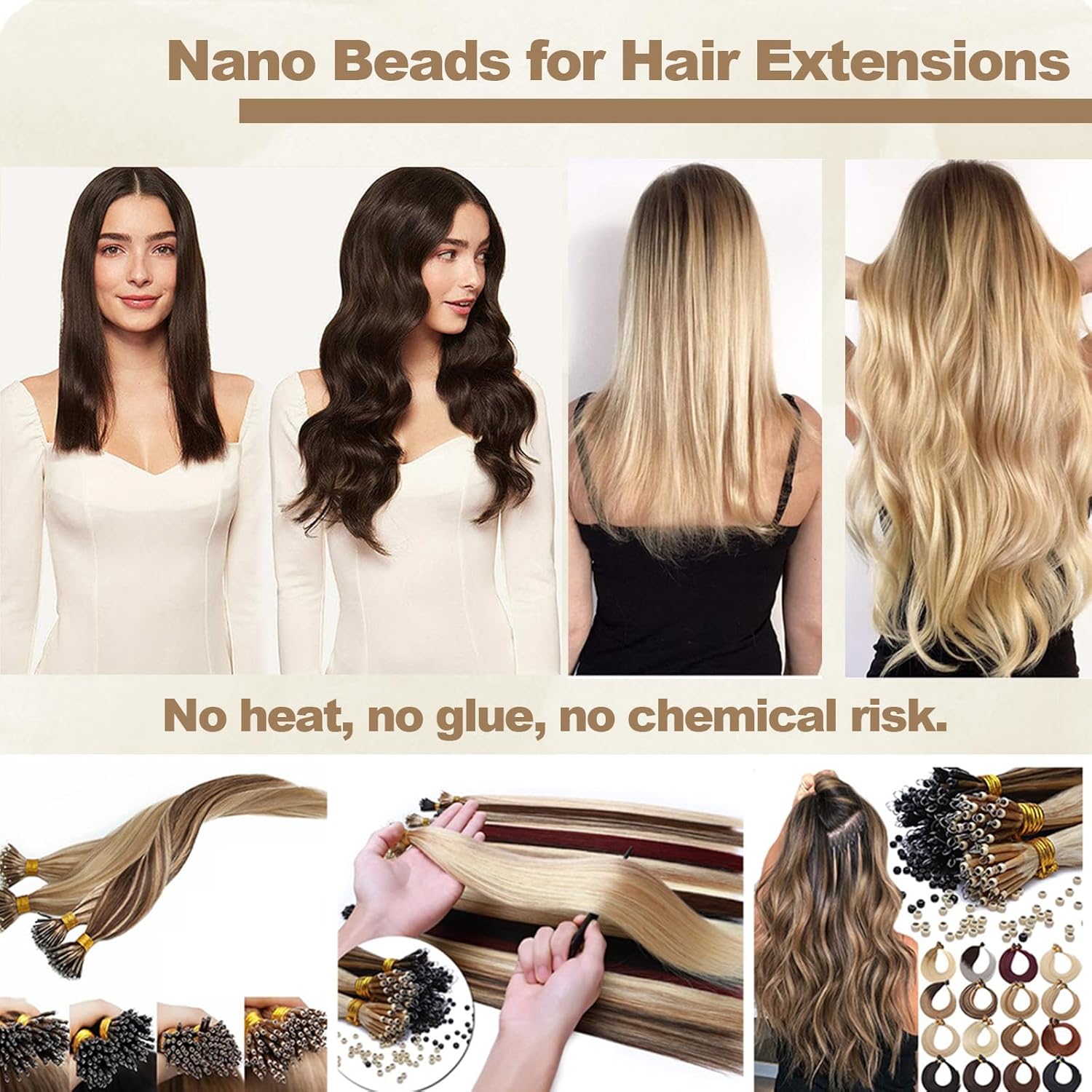1000PCS 2.5mm Copper Nano Beads for Hair Extensions, Nano Ring Micro Link Tubes for Tip/Ring Hairs, Dreadlocks & DIY, Hair Extension Beads Link Tools Accessories (Light Brown)