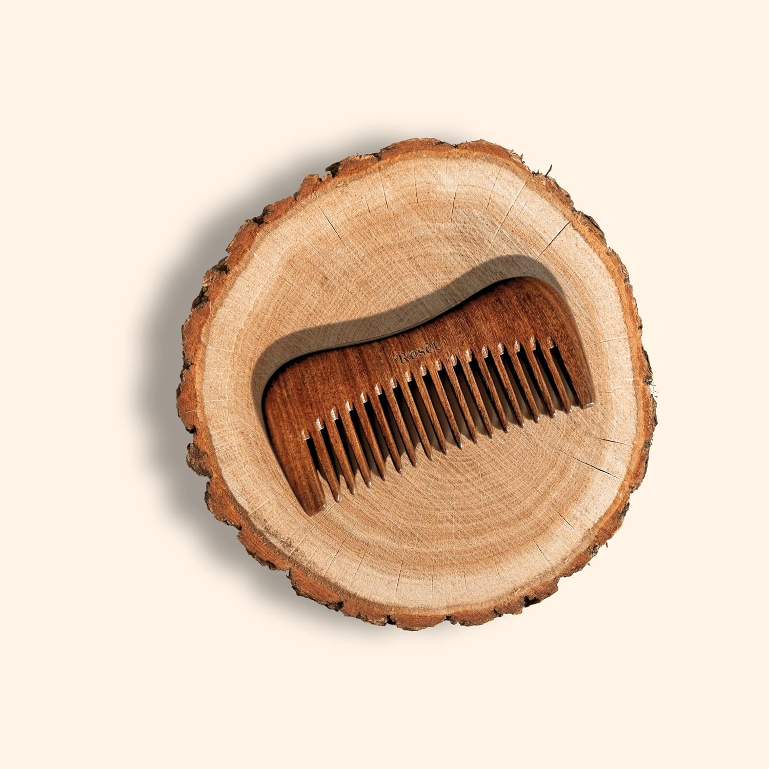Reset 100% Natural Handmade Sandalwood Wide Tooth Hair Comb | Soft, Eco-Friendly Anti-Static Massage Comb | Wet or Dry Hair Detangler for Men and Women